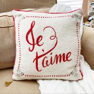 Anthropologie Cream & Red Je t’aime Throw Pillow